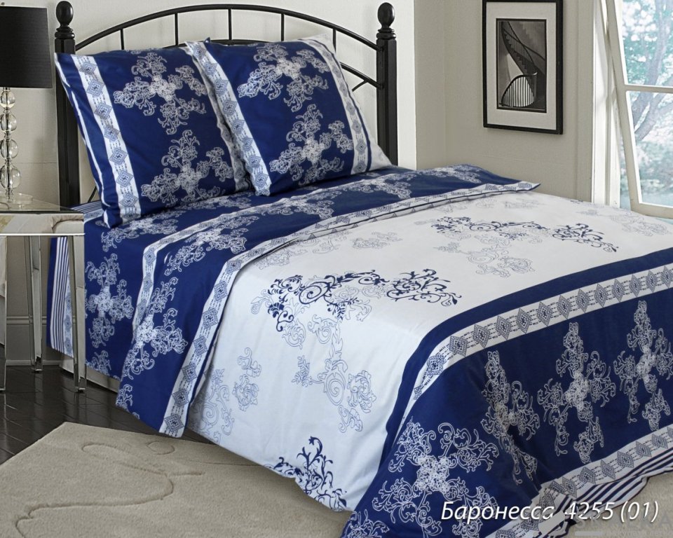 На фото Комплект постельного белья Руно Баронесса 143х215 см 4шт Полуторный Синий (1.114Б_4225 Баронеса)