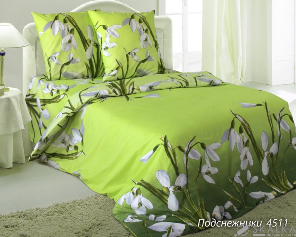 На фото Комплект постельного белья Руно Подснежник 220х240 см 4шт Евро Зеленый (845.114Б_4511 Пролісок)