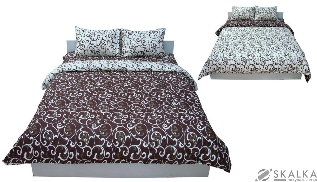 На фото Комплект постельного белья Руно Завиток 220х240 см 4шт Евро Коричневый (845.114БК_Завиток)