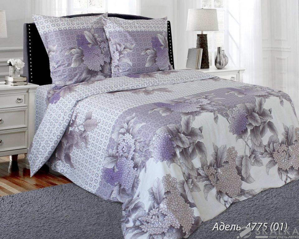 На фото Комплект постельного белья Руно Адель 220х240 см 4шт Евро Фиолетовый (845.114БК_4775 Адель)