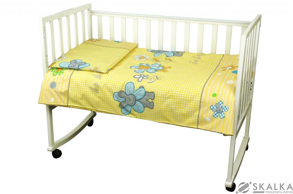 На фото Комплект постельного белья Руно Младенец 60х120 см 3шт Детский Желтый Би-Хэппи (932.02_(Бежевий) бі-