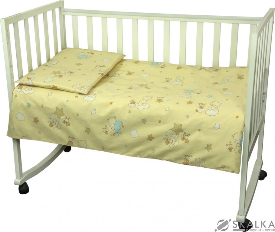 На фото Комплект постельного белья Руно Младенец 60х120 см 3шт Детский Желтый мишки-пузатики (932.02_(Бежеви
