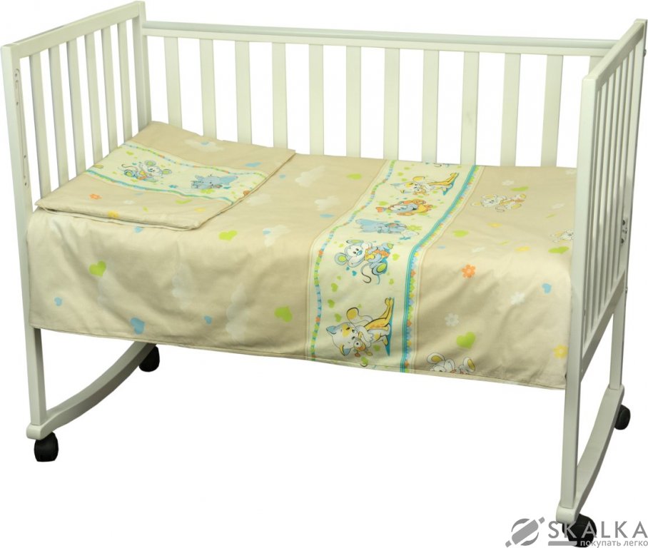 На фото Комплект постельного белья Руно Младенец 60х120 см 3шт Детский Бежевый мышка с сыром (932.02_(Бежеви