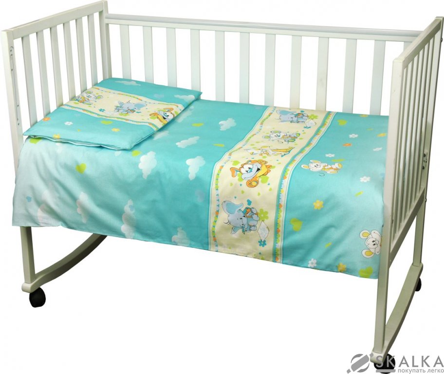 На фото Комплект постельного белья Руно Младенец 60х120 см 3шт Детский Голубой мышка с сыром (932.02_(Блакит