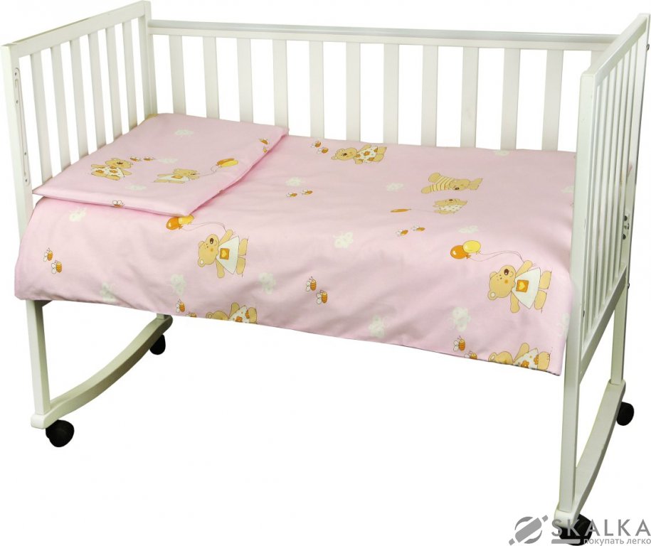 На фото Комплект постельного белья Руно Младенец 60х120 см 3шт Детский Розовый мишка с шариком (932.02_(Роже