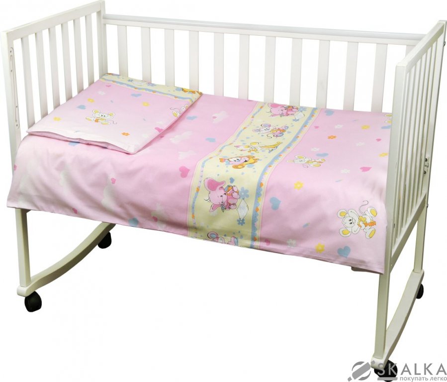 На фото Комплект постельного белья Руно Младенец 60х120 см 3шт Детский Розовый мышка с сыром (932.02_(Рожеви