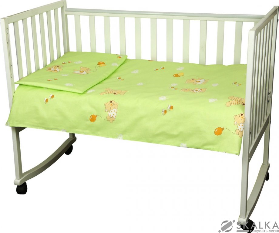 На фото Комплект постельного белья Руно Младенец 60х120 см 3шт Детский Салатовый мишка с шариком (932.02_(Са