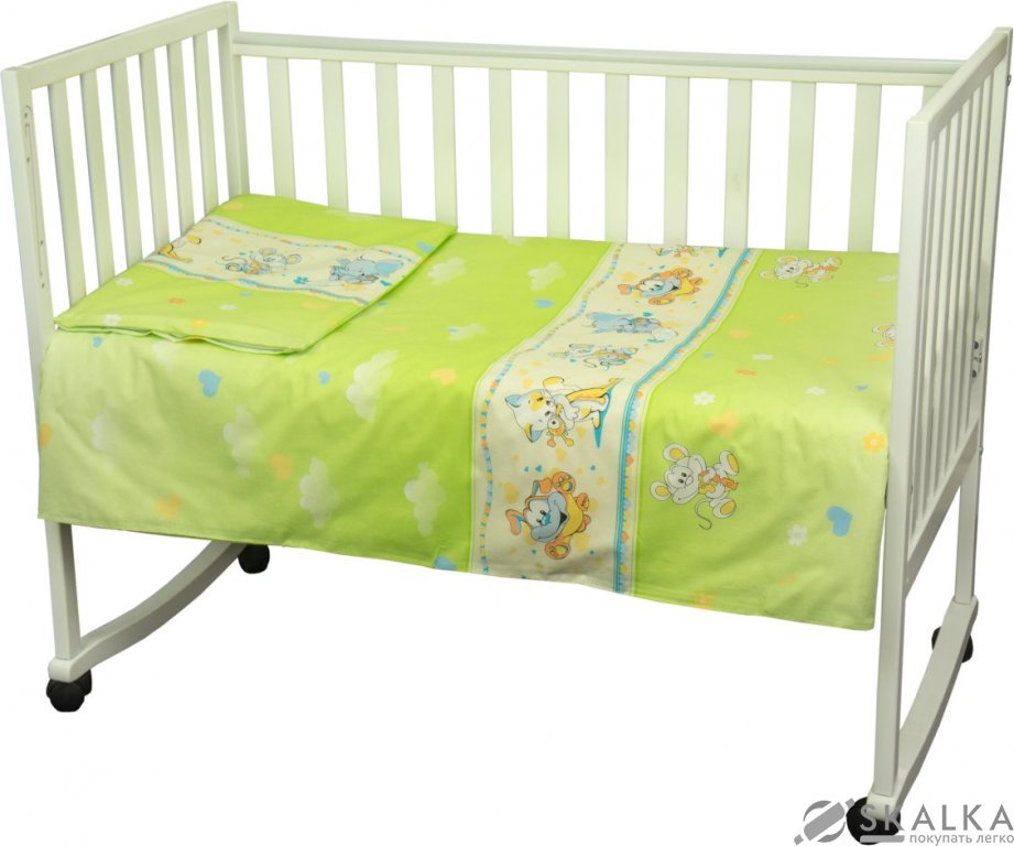 На фото Комплект постельного белья Руно Младенец 60х120 см 3шт Детский Салатовый мышка с сыром (932.02_(Сала
