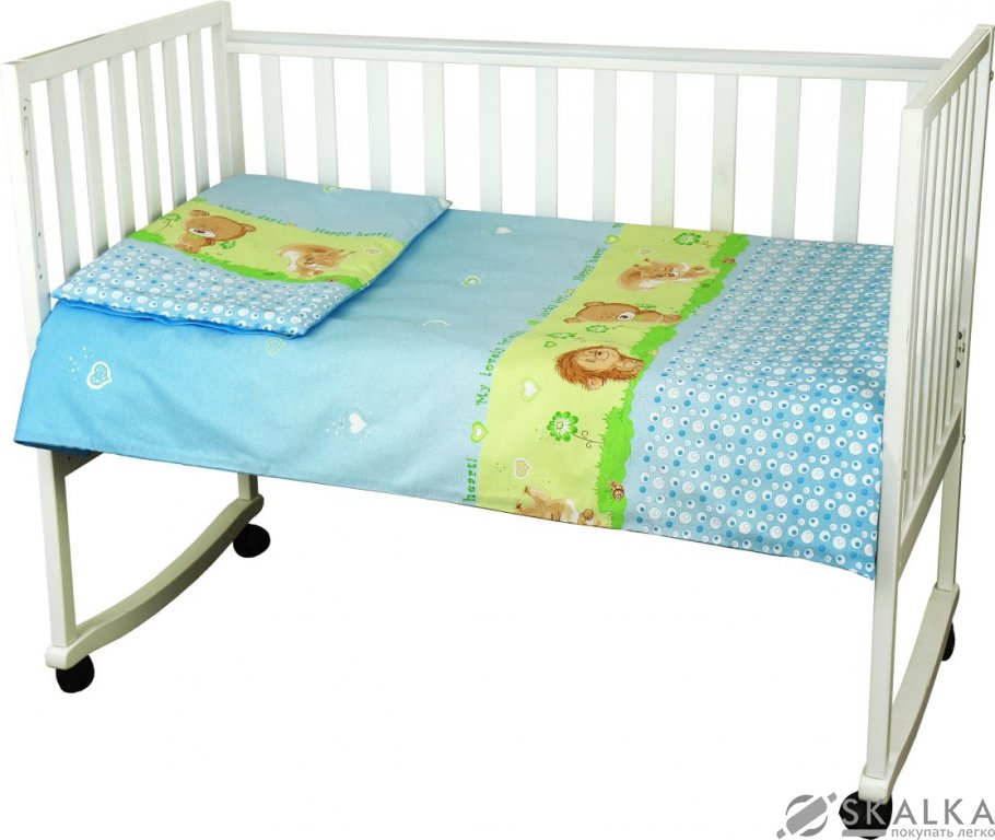 На фото Комплект постельного белья Руно Младенец 60х120 см 3шт Детский Голубой Ежик (932.02_(Блакитний) їжач