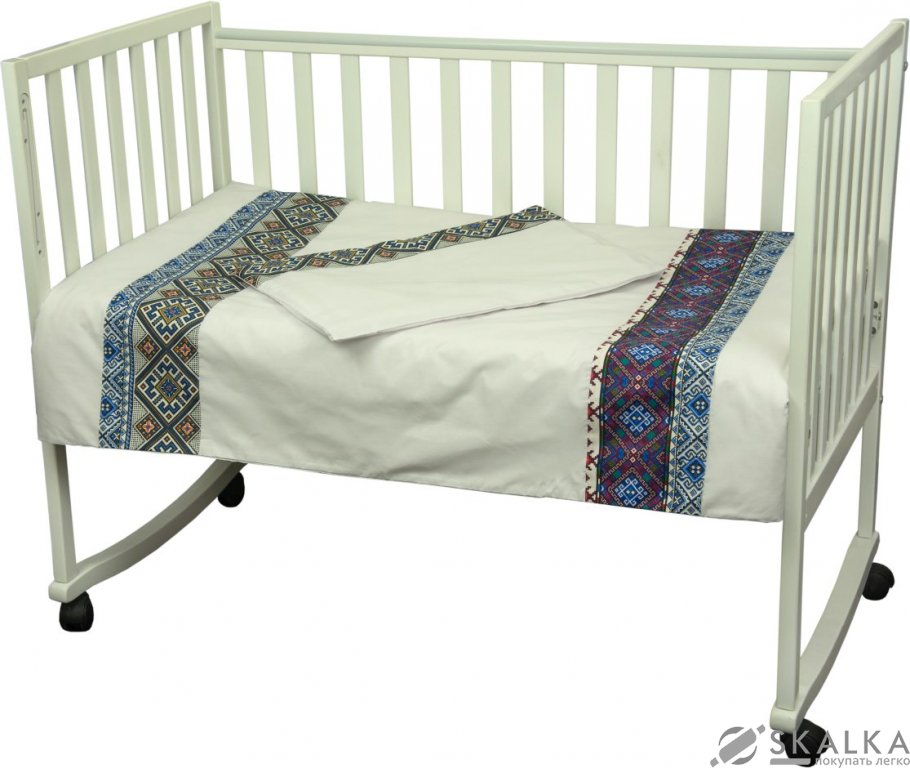 На фото Комплект постельного белья Руно Славяночка 60х120 см 3шт Детский Голубая вышивка (932.02СУ_Блакитний