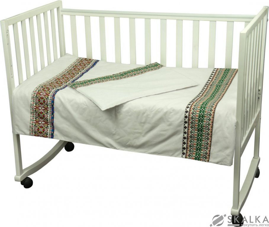 На фото Комплект постельного белья Руно Славяночка 60х120 см 3шт Детский Зеленая вышивка (932.02СУ_Зелений)