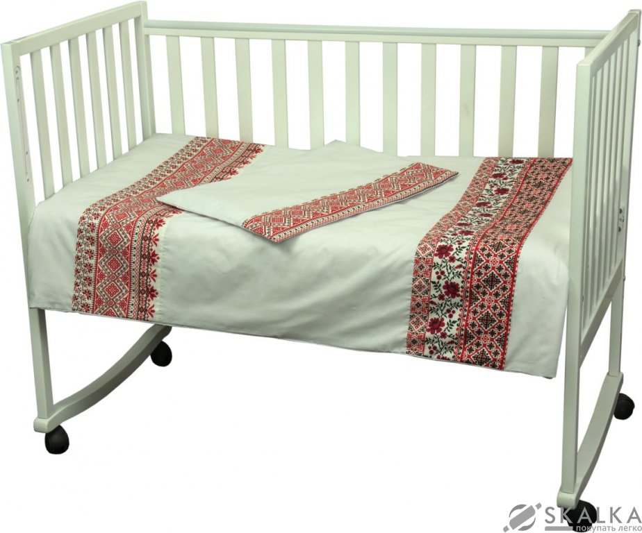 На фото Комплект постельного белья Руно Славяночка 60х120 см 3шт Детский Красная вышивка (932.02СУ_Червоний)