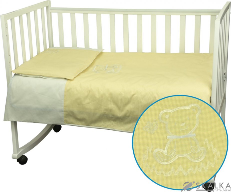 На фото Комплект постельного белья Руно 60х120 см 3шт Детский Желтый Медвежонок с вышивкой (942ВУ_Жовтий)