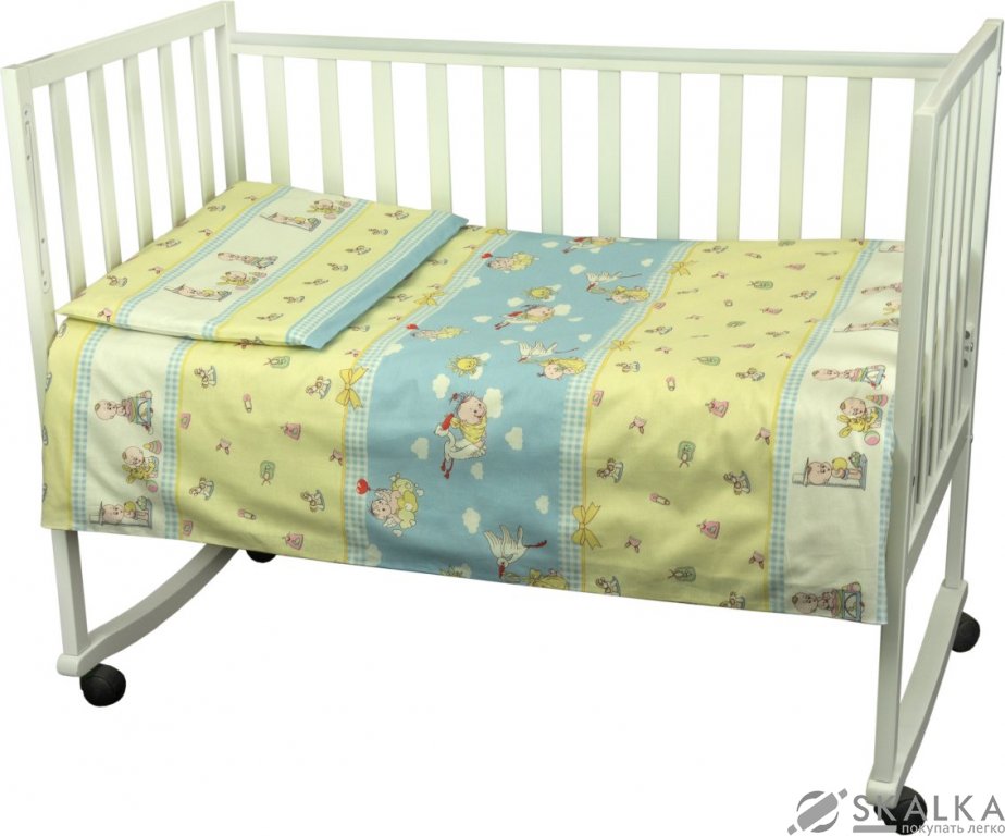 На фото Комплект постельного белья Руно Журавлик 60х120 см 3шт Детский Желтый (932Журавлик )
