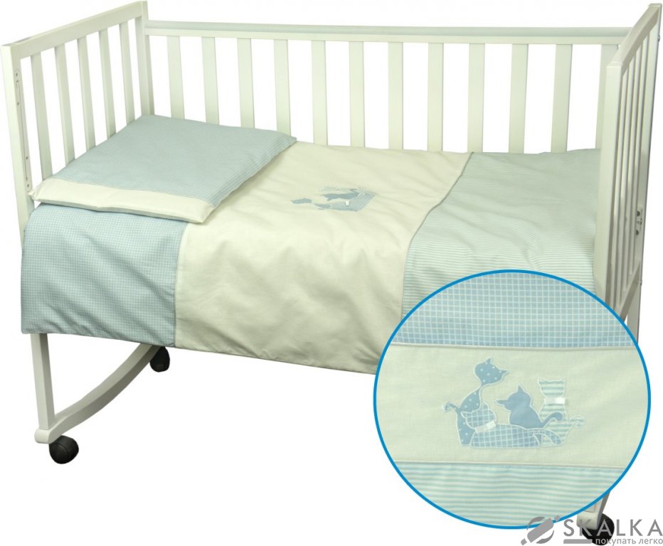 На фото Комплект постельного белья Руно Котики 60х120 см 3шт Детский Голубой (932Кошенята_Блакитний)