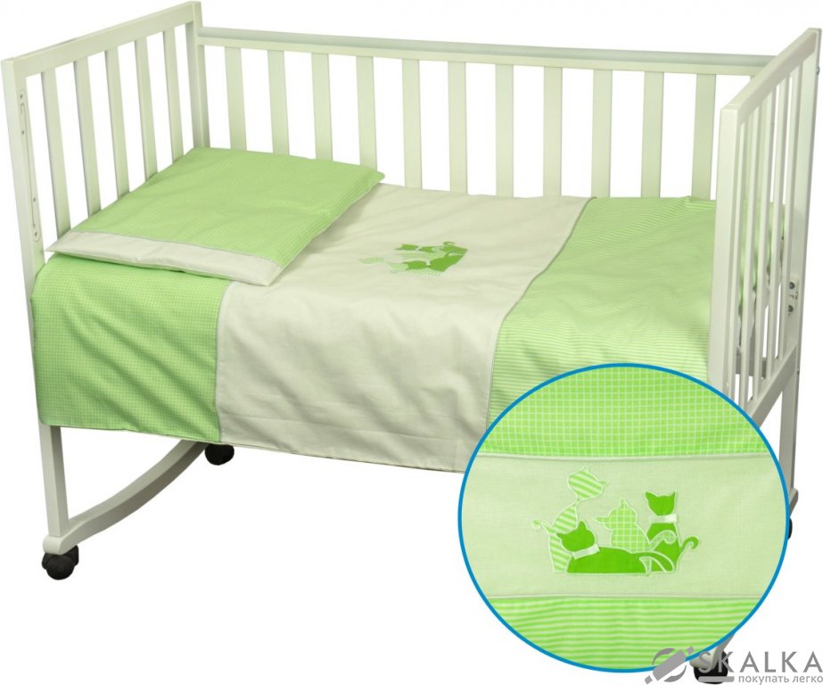 На фото Комплект постельного белья Руно Котики 60х120 см 3шт Детский Салатовой (932Кошенята_Салатовий)