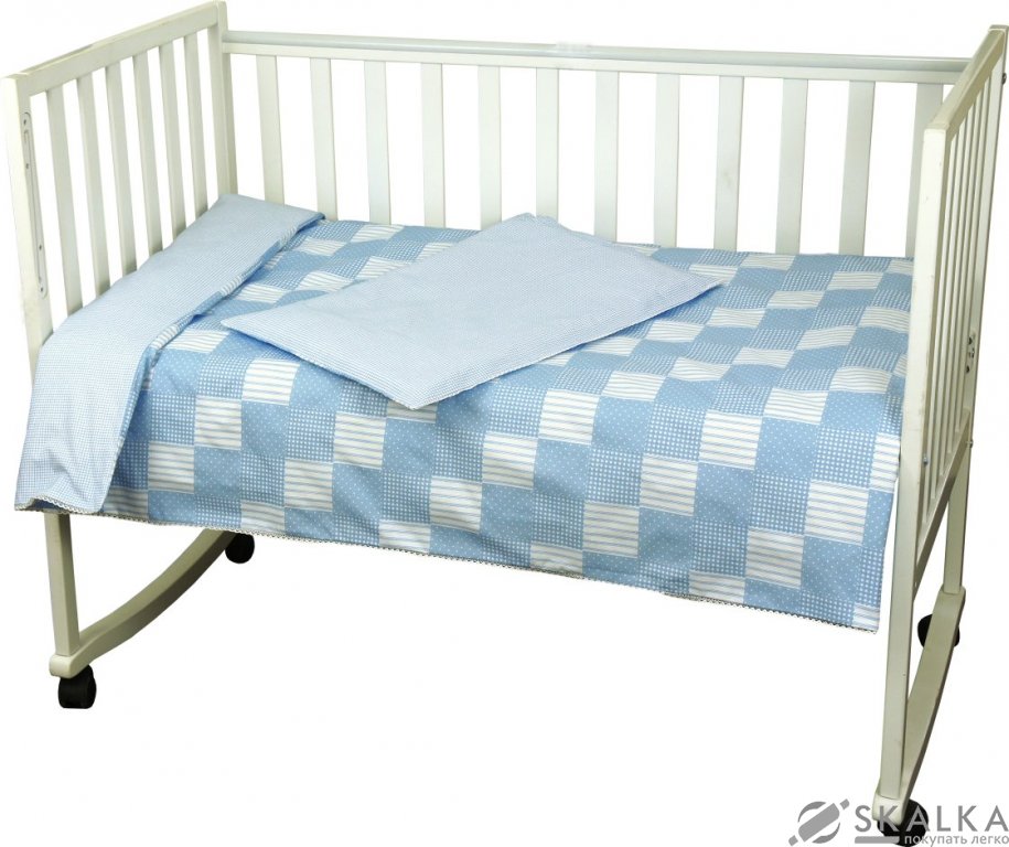 На фото Комплект постельного белья Руно Клетка 60х120 см 3шт Детский Голубой (932Клітинка_блакитний)