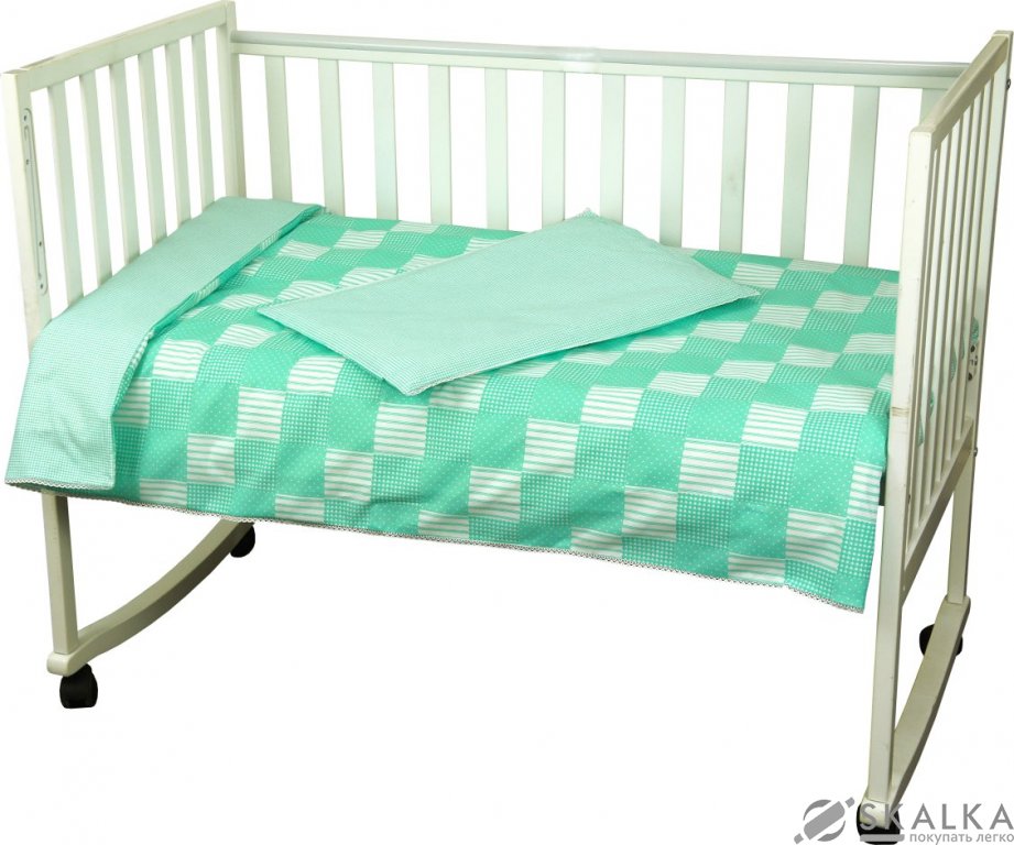 На фото Комплект постельного белья Руно Клетка 60х120 см 3шт Детский Зеленый (932Клітинка_зелений)