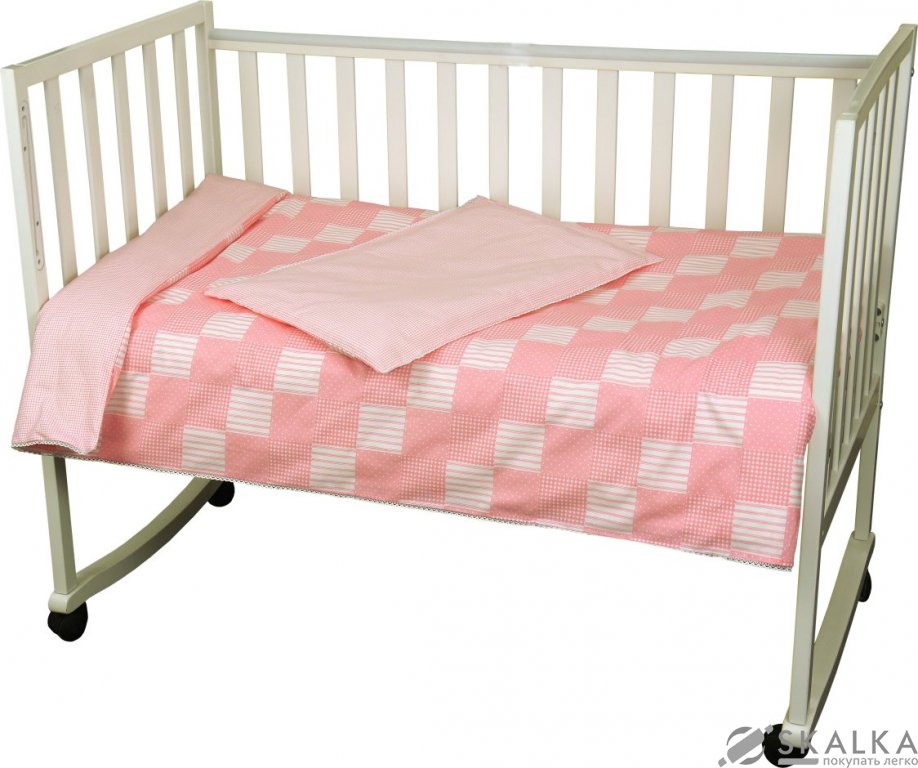 На фото Комплект постельного белья Руно Клетка 60х120 см 3шт Детский Розовый (932Клітинка_рожевий)