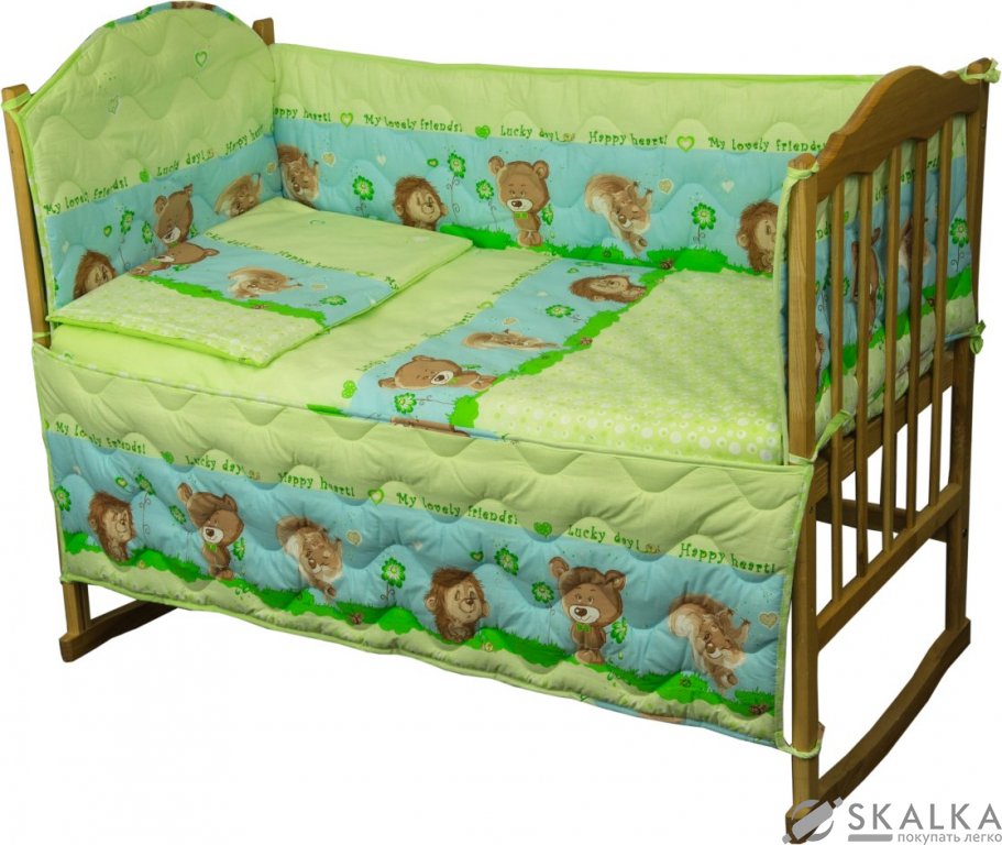 На фото Комплект постельного белья Руно 60х120 см 4шт Детский Салатовый с ежиком (977У_(Салатовий) їжачок)