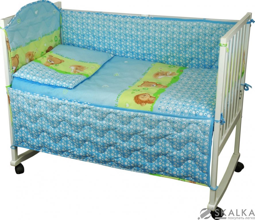 На фото Комплект постельного белья Руно 60х120 см 4шт Детский Голубой с ежиком (977У_(Блакитний) їжачок)