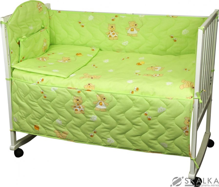 На фото Комплект постельного белья Руно 60х120 см 4шт Детский Салатовый мишка с шариком (977У_(Салатовий) ве