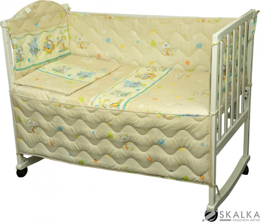 На фото Комплект постельного белья Руно 60х120 см 4шт Детский Бежевый мышка с сыром (977У_(Бежевий) мишка з