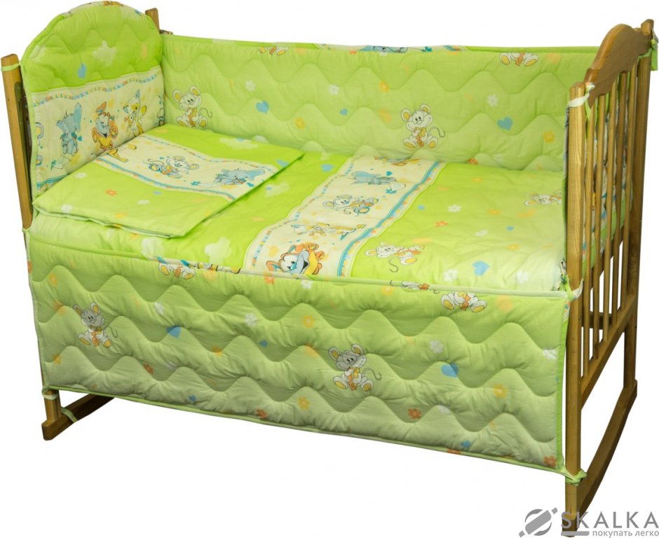 На фото Комплект постельного белья Руно 60х120 см 4шт Детский Салатовый мышка с сыром (977У_(Салатовий) мишк