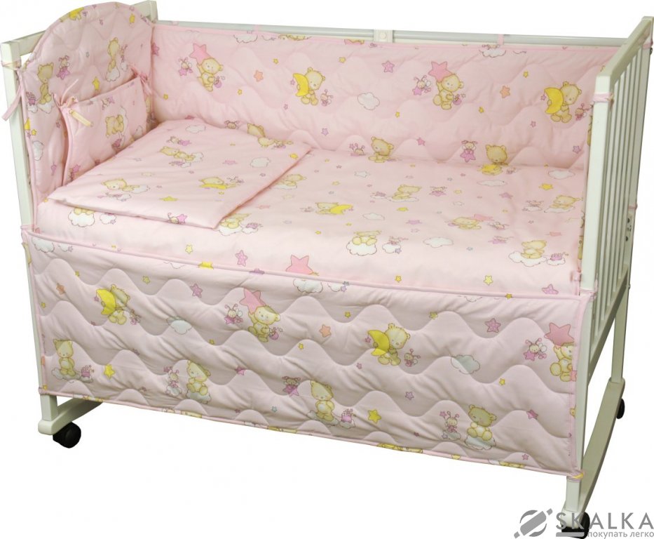 На фото Комплект постельного белья Руно 60х120 см 4шт Детский Розовый мишка пузатик (977У_(Рожевий) ведмедик