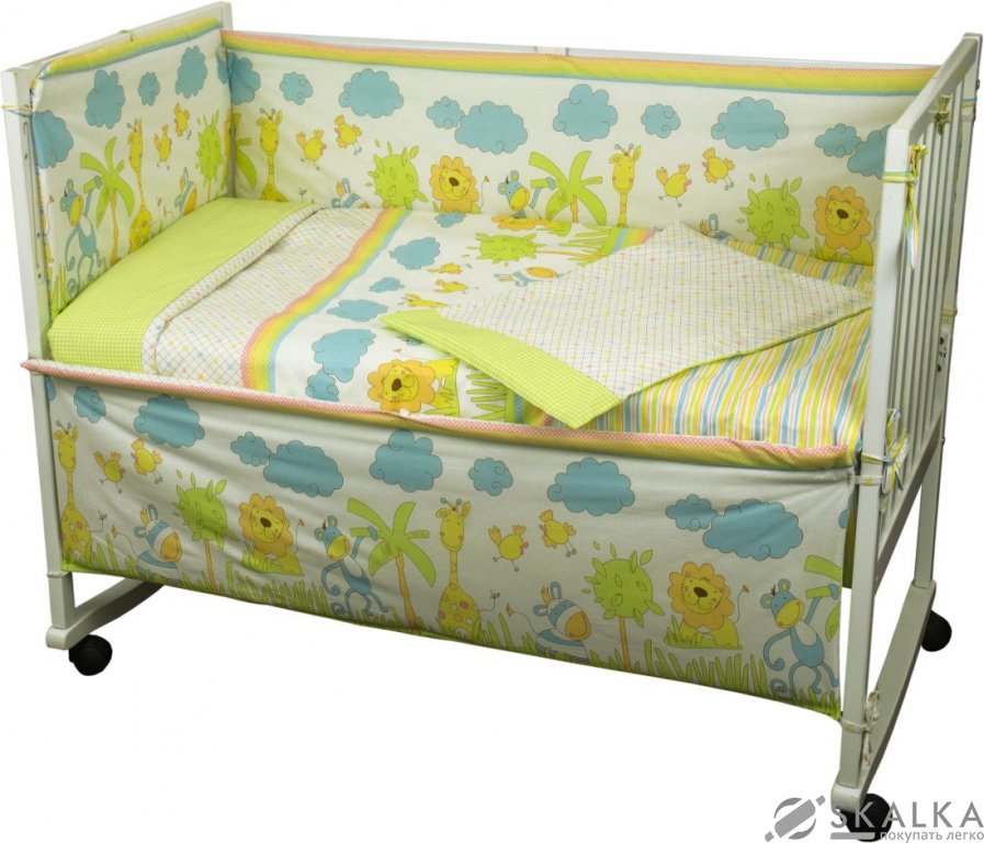 На фото Комплект постельного белья Руно Джунгли 60х120 см 7шт Детский Салатовый (977Джунглі)