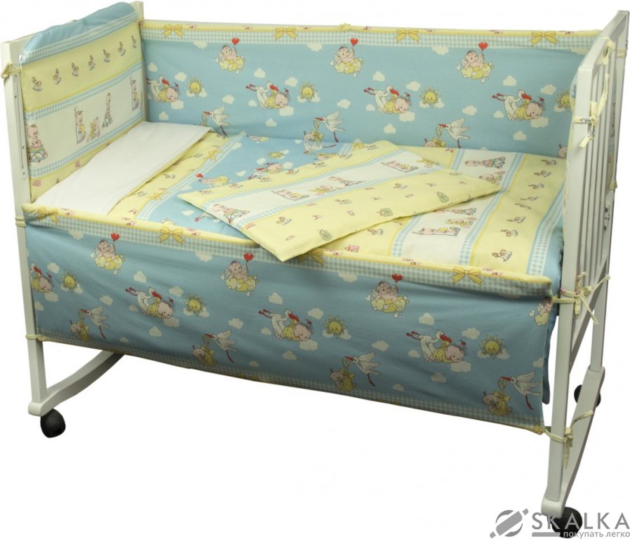 На фото Комплект постельного белья Руно Журавлик 60х120 см 7шт Детский Голубой (977Журавлик )