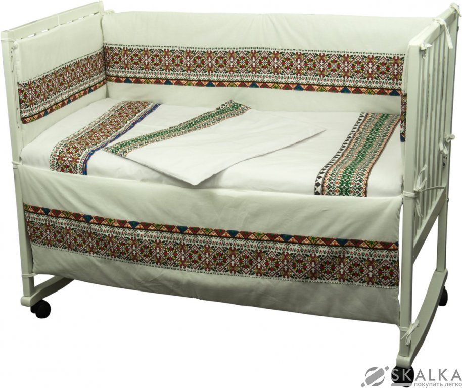 На фото Комплект постельного белья Руно Славяночка 60х120 см 4шт Детский Зеленая вышивка (977.02СУ_Зелений)