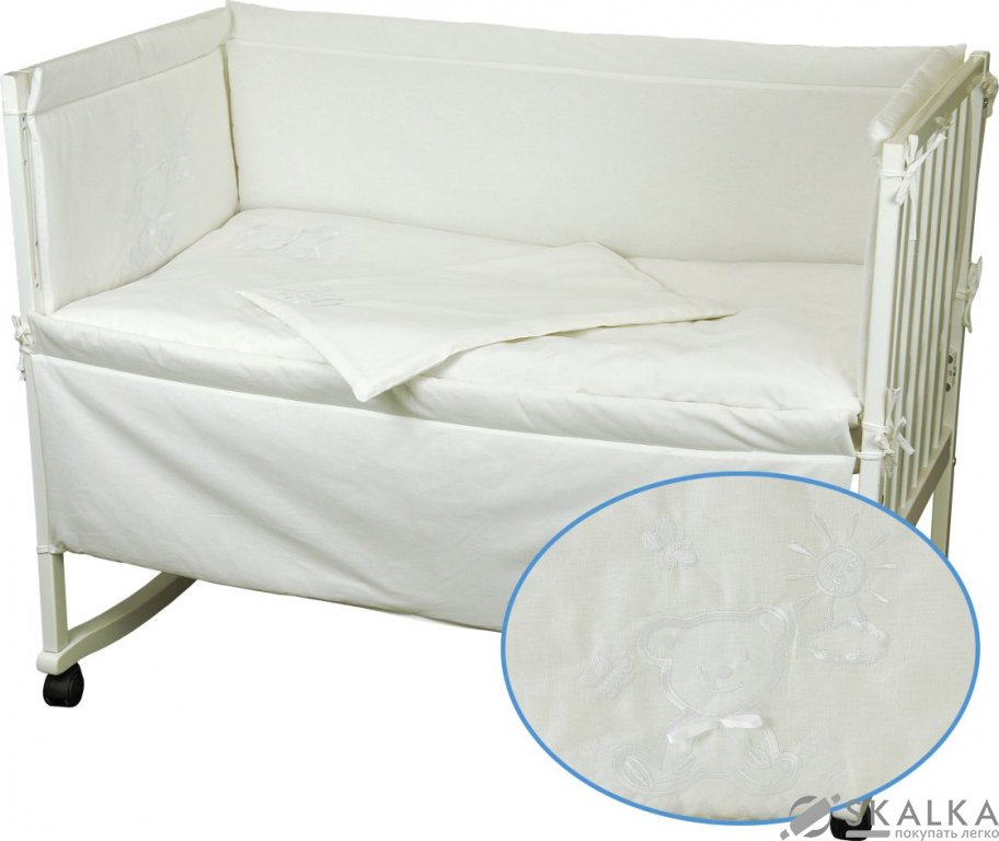 На фото Комплект постельного белья Руно Медвежонок 60х120 см 4шт Детский Белый (977.04ВУ)