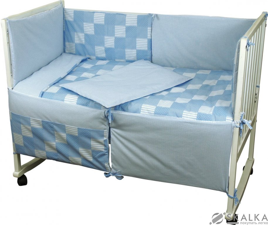 На фото Комплект постельного белья Руно Клетка 60х120 см 7шт Детский Голубой (977Клітинка_блакитний)