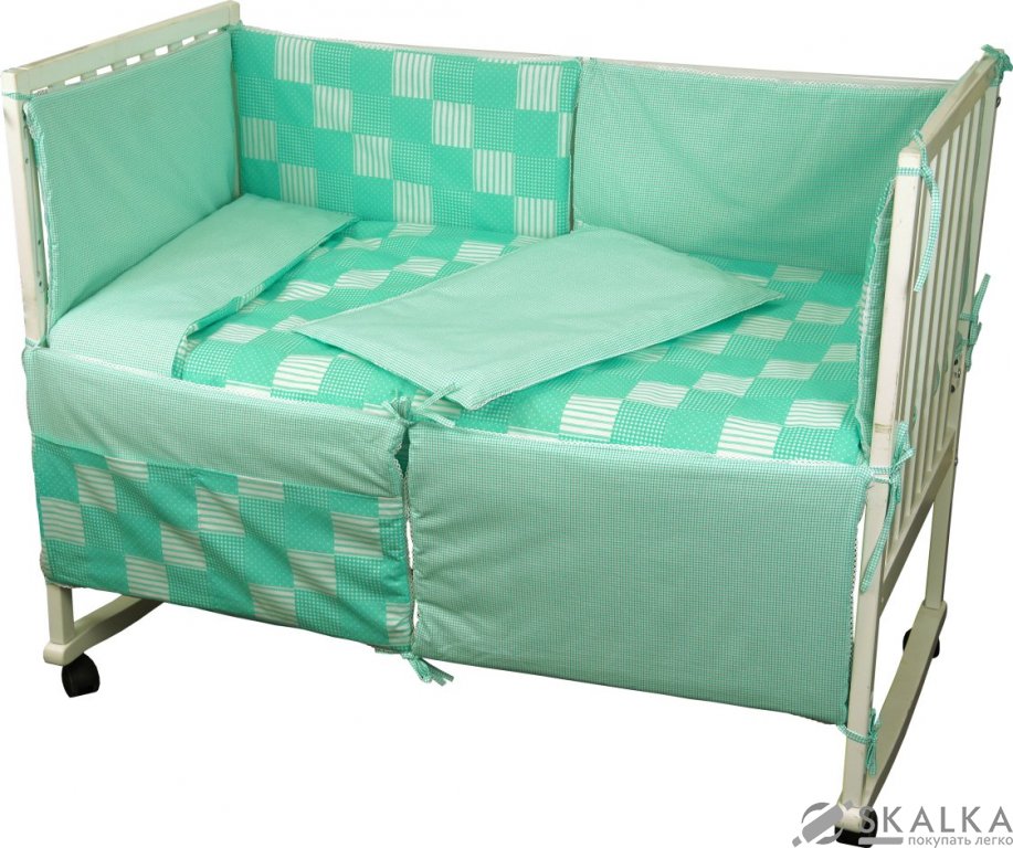 На фото Комплект постельного белья Руно Клетка 60х120 см 7шт Детский Зеленый (977Клітинка_зелений)