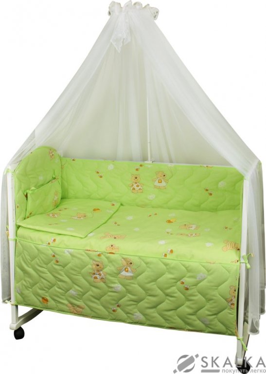 На фото Комплект постельного белья Руно Радуга 60х120 см 7шт Детский Салатовый мишка с шариком (960У_(Салато