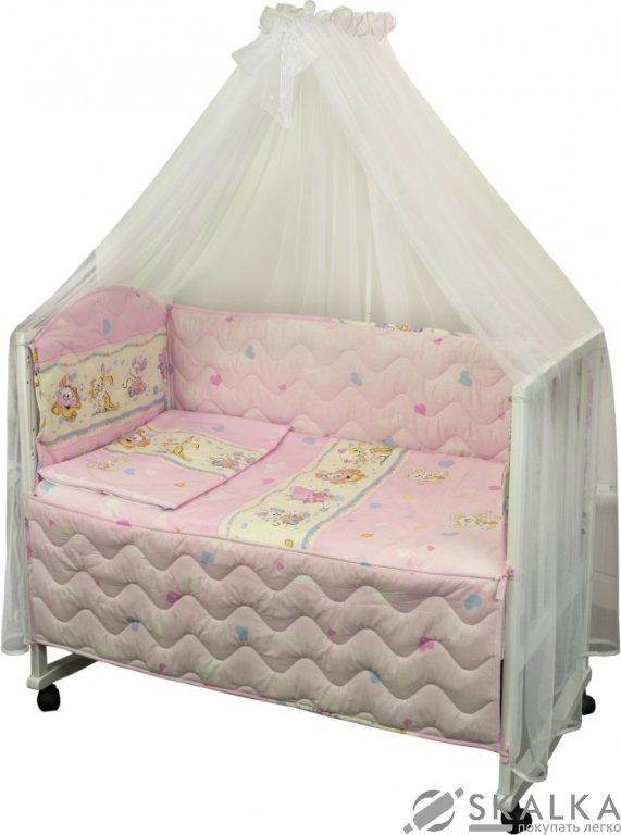 На фото Комплект постельного белья Руно Радуга 60х120 см 7шт Детский Розовый мышка с сыром (960У_(Рожевий) м