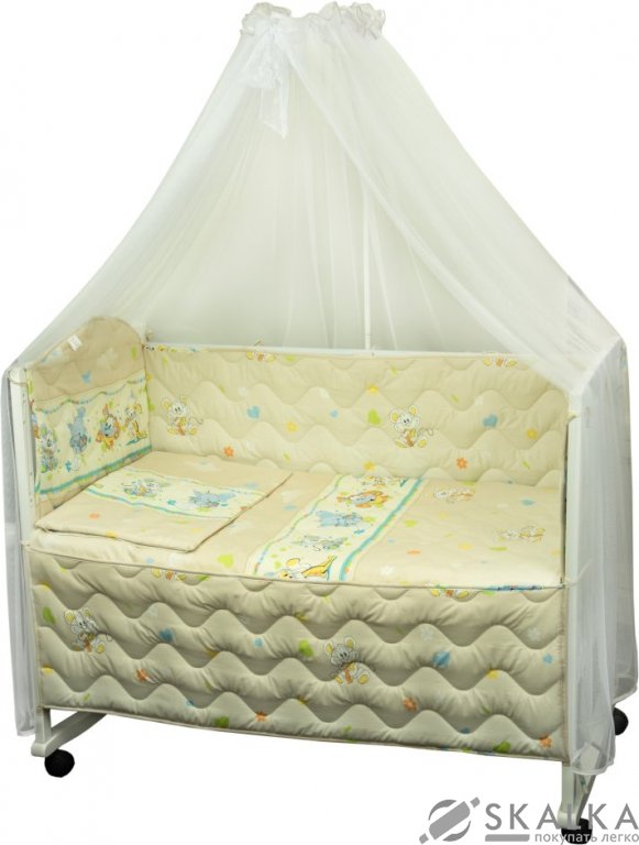 На фото Комплект постельного белья Руно Радуга 60х120 см 7шт Детский Бежевый мышка с сыром (960У_(Бежевий) м