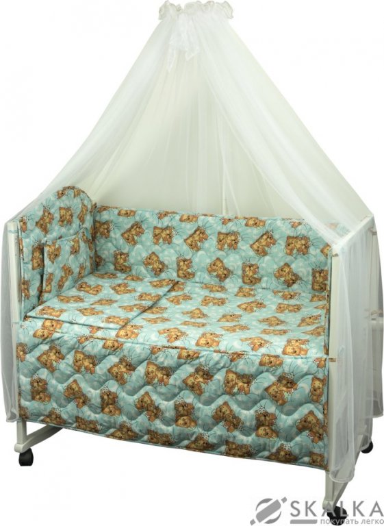 На фото Комплект постельного белья Руно Радуга 60х120 см 7шт Детский Голубой (960У_(Блакитний) ведмедики спл