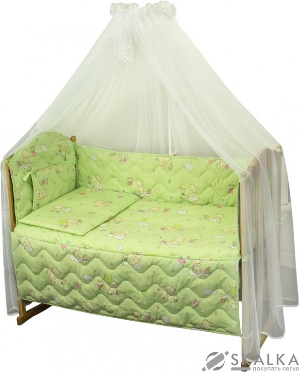 На фото Комплект постельного белья Руно Радуга 60х120 см 7шт Детский Салатовый (960У_(Салатовий) ведмедик пу