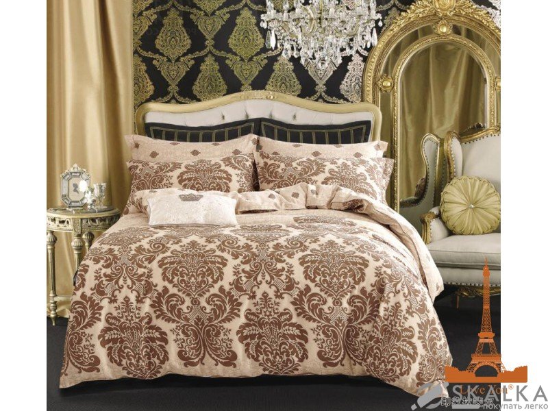 На фото Комплект постельного белья Love you 220х230 см 5шт Семейный Коричневый (Pattern 51)