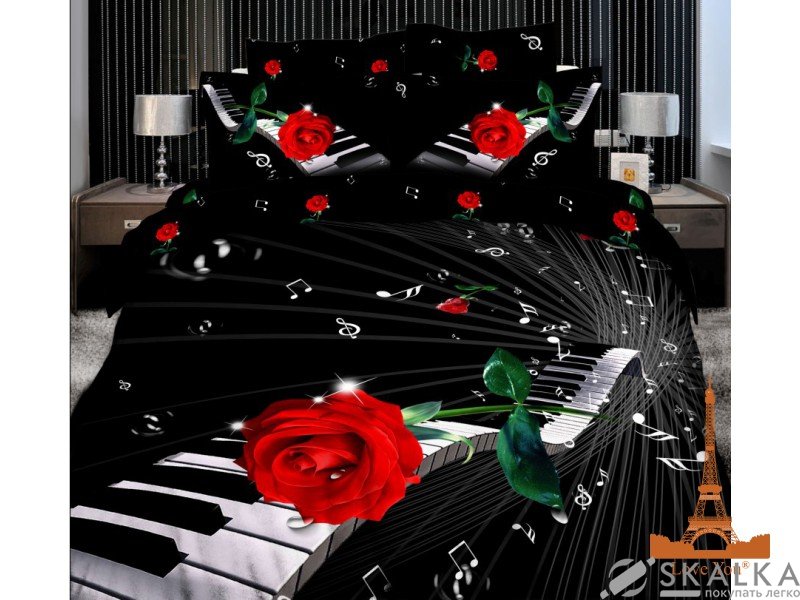 На фото Комплект постельного белья Love you Мелодия 230х245 см 5шт Семейный Черный (stp 215)