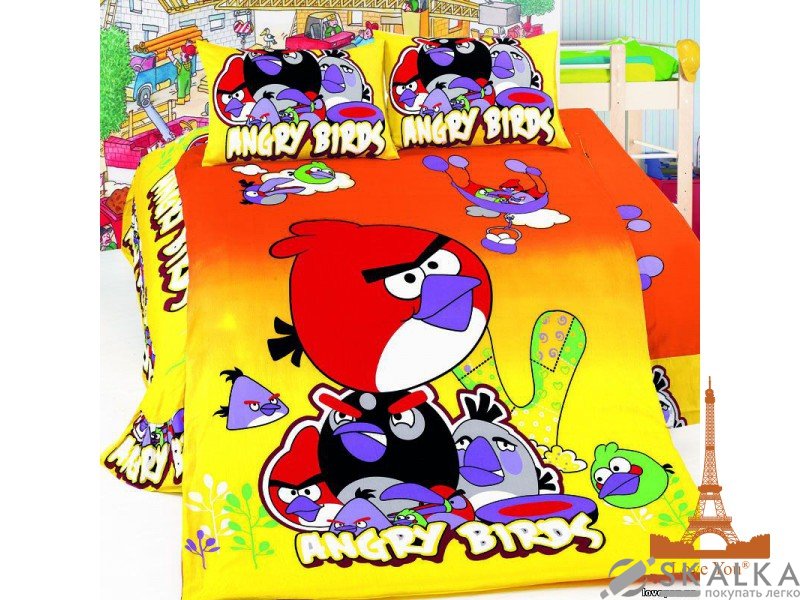 На фото Комплект постельного белья Love you Angry Birds 150х220 см 4шт Детский Желтый (СС02 )