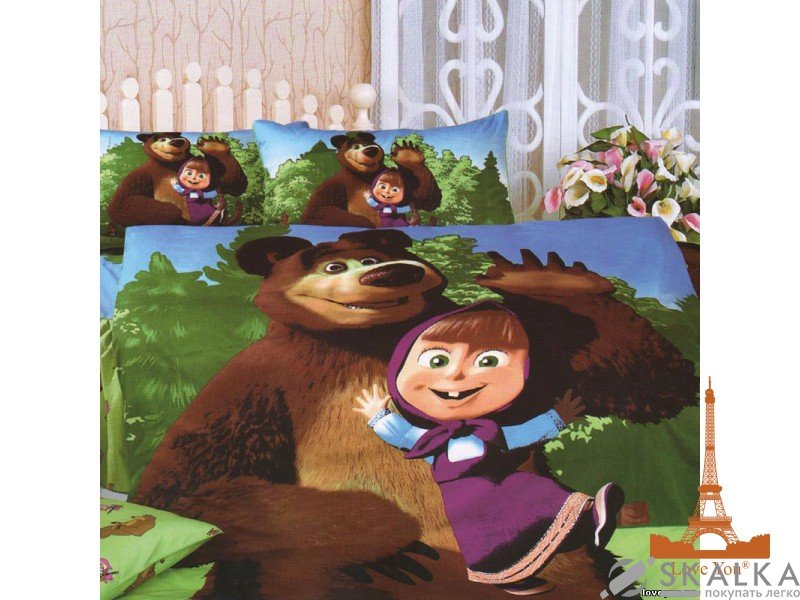 На фото Комплект постельного белья Love you Маша и медведь 150х220 см 4шт Детский Разноцветные (TD 233)