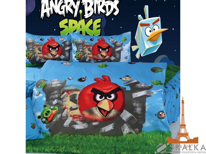 На фото Комплект постельного белья Love you Angry Birds 150х220 см 4шт Детский Синий (TD 234)