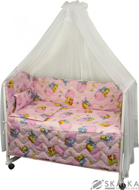 На фото Комплект постельного белья Руно Радуга 60х120 см 7шт Детский Розовый (960У_(Рожевий) звірята в кишен