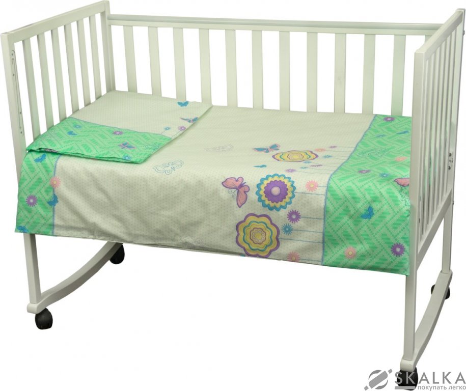 На фото Комплект постельного белья Руно Младенец 60х120 см 3шт Детский Салатовый бабочки-цветочки (932.02_(С