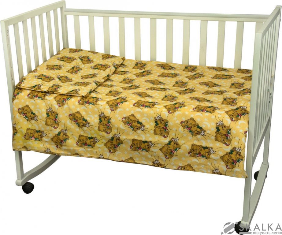 На фото Комплект постельного белья Руно Младенец 60х120 см 3шт Детский Желтый Мишки спят (932.02_(Жовтий) ве