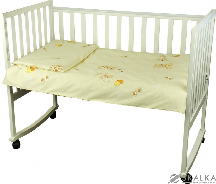 На фото Комплект постельного белья Руно Младенец 60х120 см 3шт Детский Бежевый Мишка с шариком (932.02_(Беже