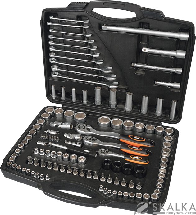 На фото Набор насадок торцевых Miol с трещотками 1/4'', 3/8'', 1/2'' и ключами 120 шт CRV в кейсе (58-070)